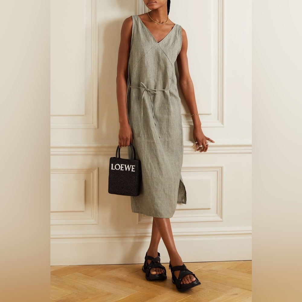 Deiji Studios The Slip Belted Checked Linen Midi Dress Women’s